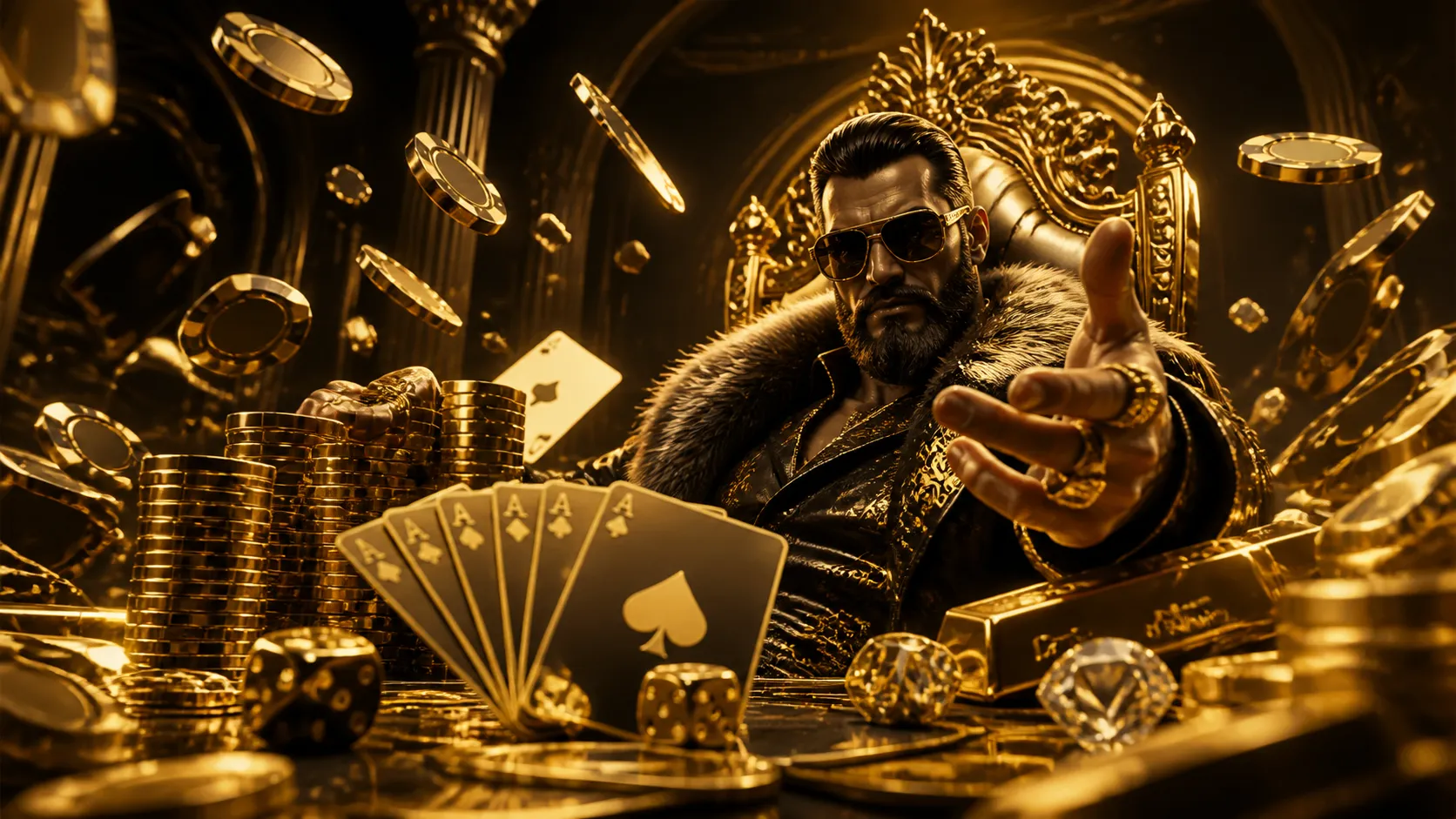 Glossy 3D hero banner for Casinobossy with floating poker chips and glowing roulette wheel